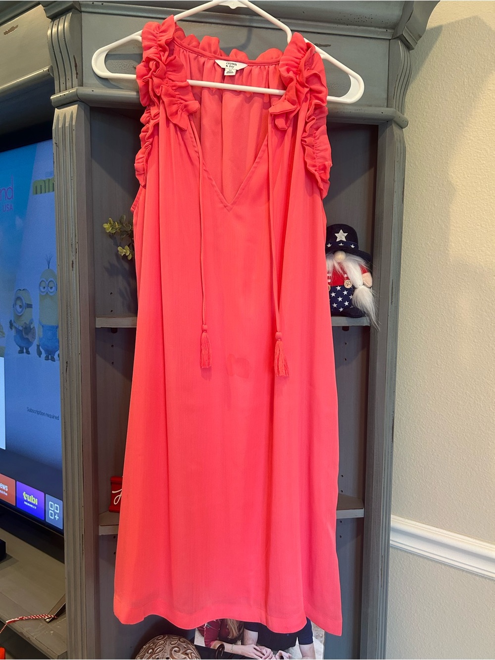 Crown & Ivy Ruffled Shoulder Coral Sleeveless Shift Dress